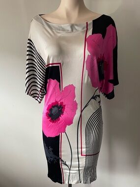 Y2K Vintage Paul & Joe Paris Floral Graphic Dress Boat Neck Luxury Size 38